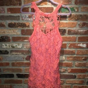 Free People backless lace dress, coral